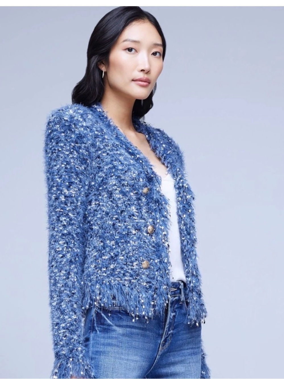 L'Agence Azure Blue Fuzzy Cardigan - Picture 6 of 11